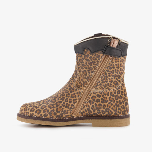 Suède meisjes cowboylaarsjes met panterprint bruin