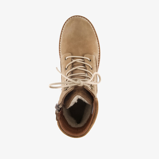 Leren dames veterboots beige