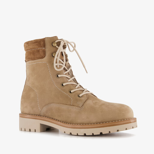 Leren dames veterboots beige