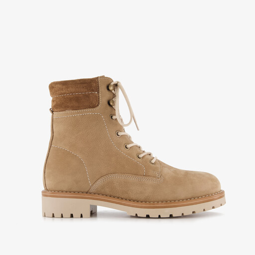 Leren dames veterboots beige