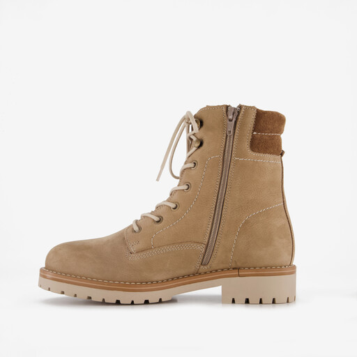 Leren dames veterboots beige