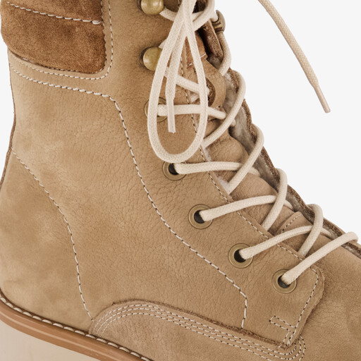 Leren dames veterboots beige