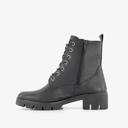 Leren dames veterboots zwart