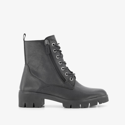 Leren dames veterboots zwart