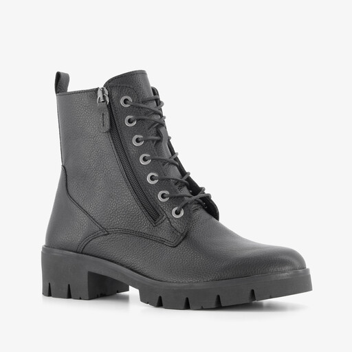Leren dames veterboots zwart