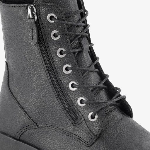Leren dames veterboots zwart