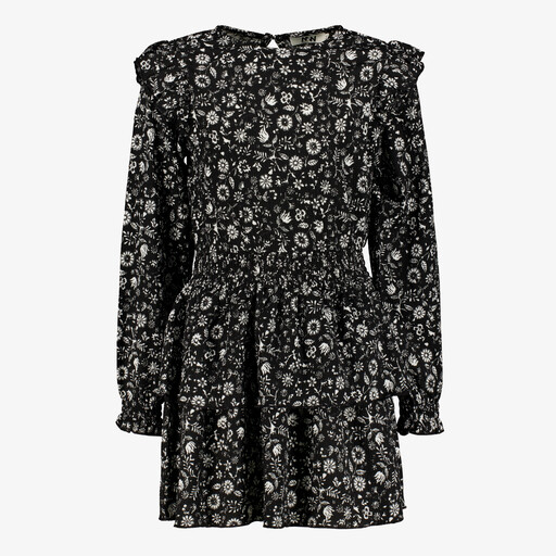 Meisjes jurk met bloemenprint zwart wit