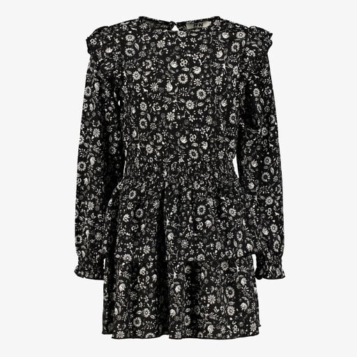 Meisjes jurk met bloemenprint zwart wit