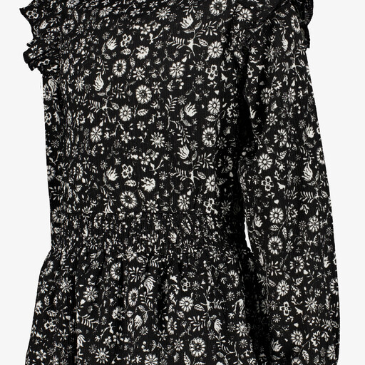 Meisjes jurk met bloemenprint zwart wit