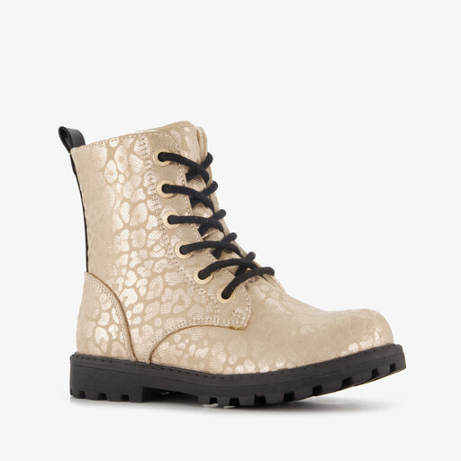 Meisjes veterboots met luipaardprint goud