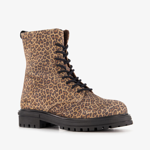 Suède meisjes veterboots met luipaardprint