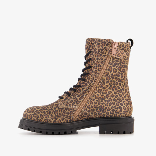 Suède meisjes veterboots met luipaardprint
