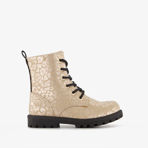 Meisjes veterboots met luipaardprint goud