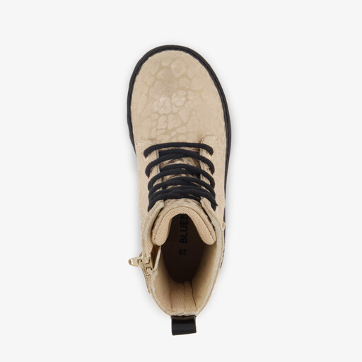Meisjes veterboots met luipaardprint goud