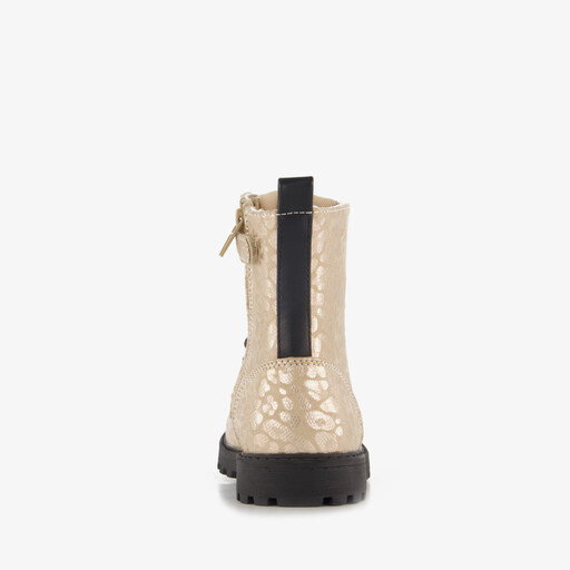 Meisjes veterboots met luipaardprint goud