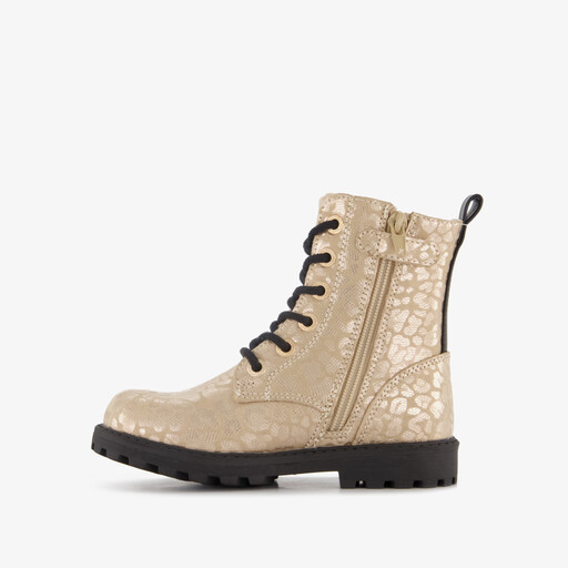Meisjes veterboots met luipaardprint goud