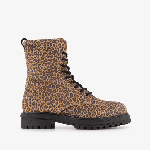 Suède meisjes veterboots met luipaardprint