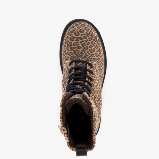 Suède meisjes veterboots met luipaardprint