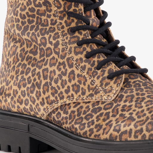 Suède meisjes veterboots met luipaardprint