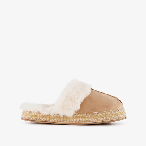 Gevoerde dames instap pantoffels beige