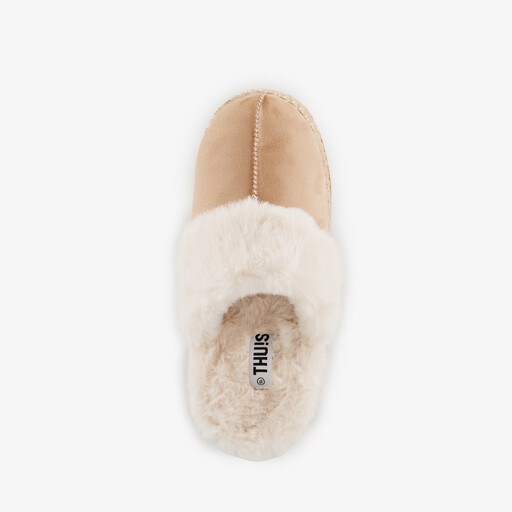 Gevoerde dames instap pantoffels beige