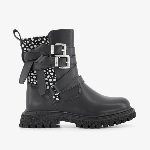 Meisjes biker boots met stippen zwart