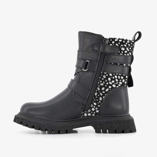 Meisjes biker boots met stippen zwart