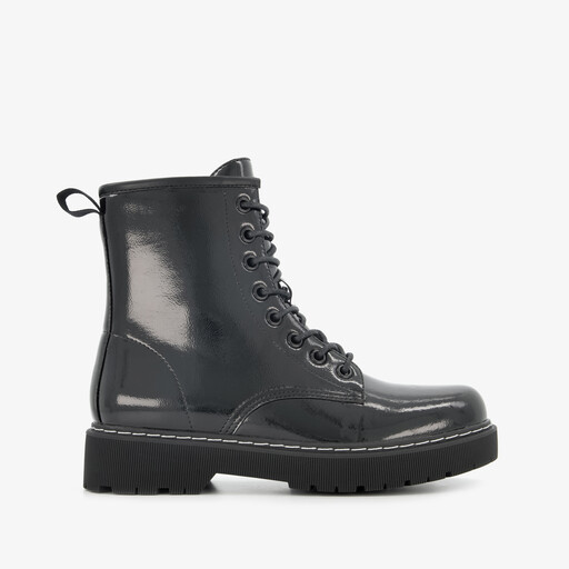 Lak dames veterboots zwart