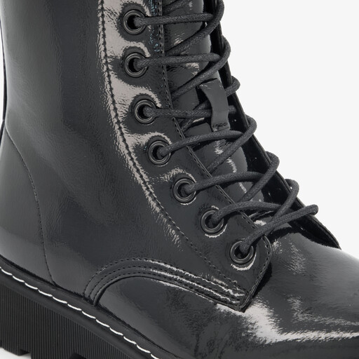 Lak dames veterboots zwart