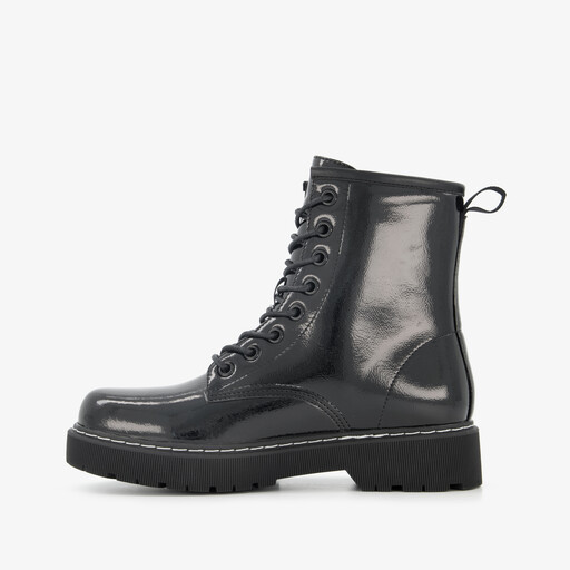 Lak dames veterboots zwart