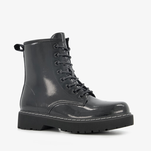 Lak dames veterboots zwart