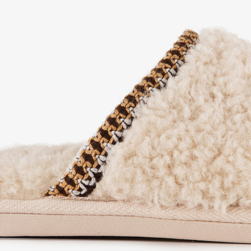 Dames instap teddy pantoffels beige