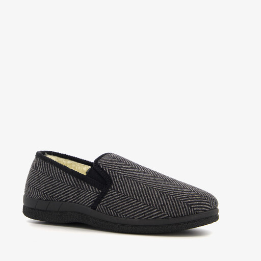 Heren pantoffels met teddy voering grijs zwart