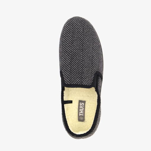 Heren pantoffels met teddy voering grijs zwart