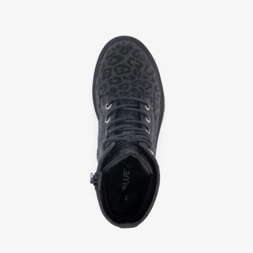 Meisjes veterboots met luipaardprint zwart