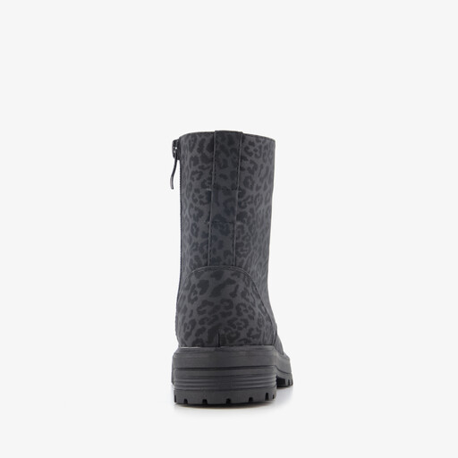 Meisjes veterboots met luipaardprint zwart