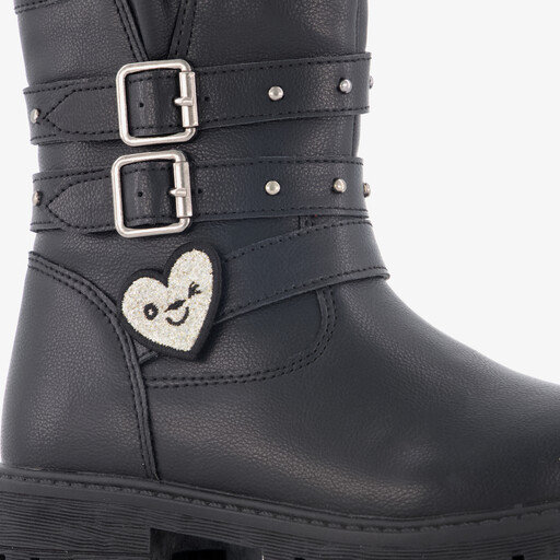 Meisjes biker boots met hartje zwart