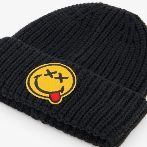 Gebreide kinder muts met smiley zwart