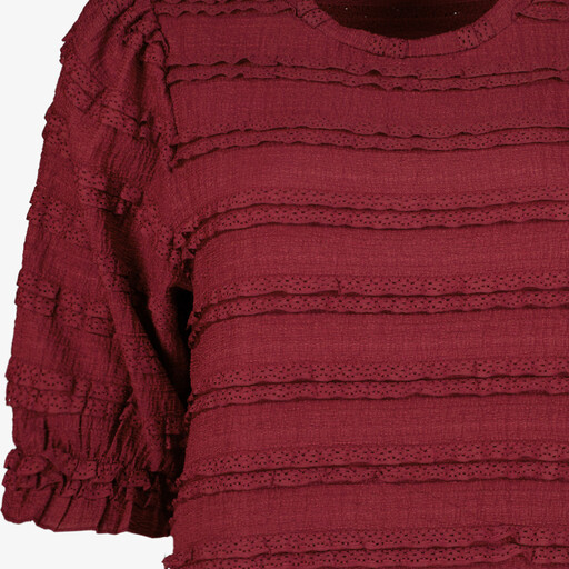 Dames top met ruches bordeauxrood
