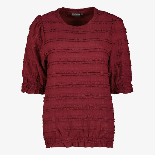 Dames top met ruches bordeauxrood