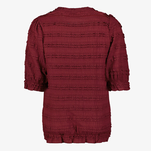 Dames top met ruches bordeauxrood