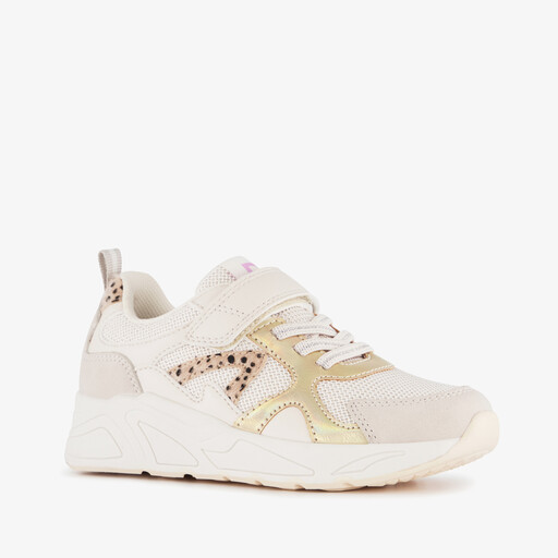 Meisjes sneakers met panterprint details beige