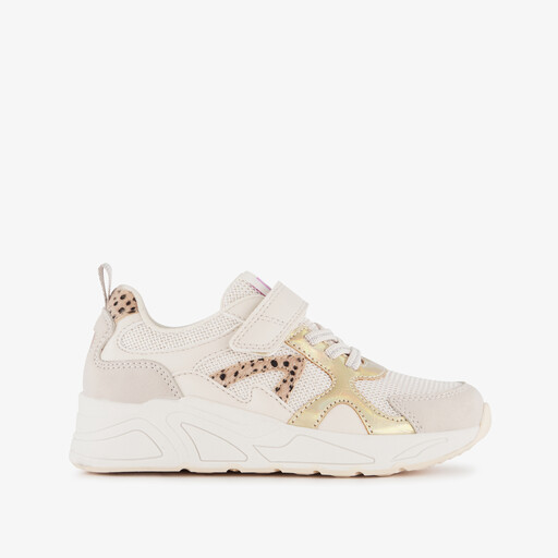 Meisjes sneakers met panterprint details beige