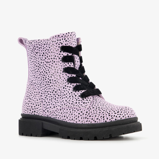 Leren meisjes veterboots roze met zwarte stipjes