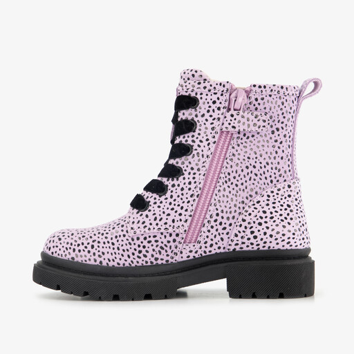 Leren meisjes veterboots roze met zwarte stipjes