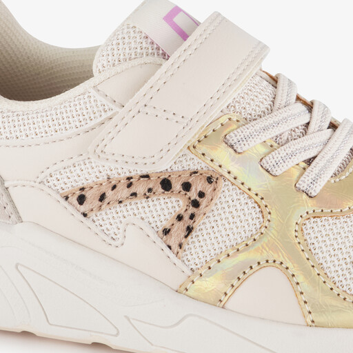 Meisjes sneakers met panterprint details beige