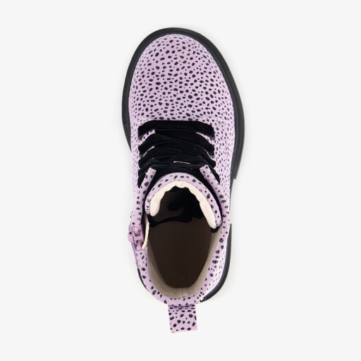 Leren meisjes veterboots roze met zwarte stipjes