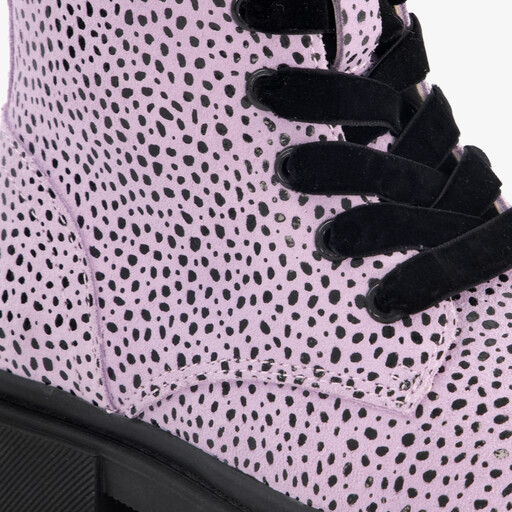 Leren meisjes veterboots roze met zwarte stipjes