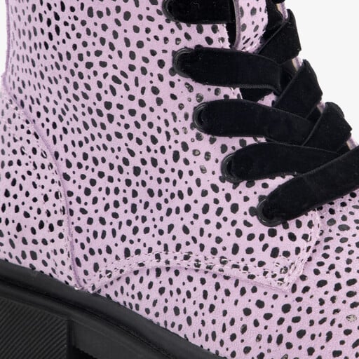 Leren meisjes veterboots roze met zwarte stipjes