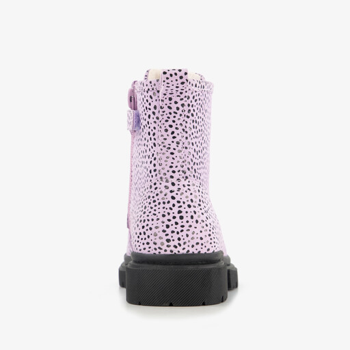 Leren meisjes veterboots roze met zwarte stipjes